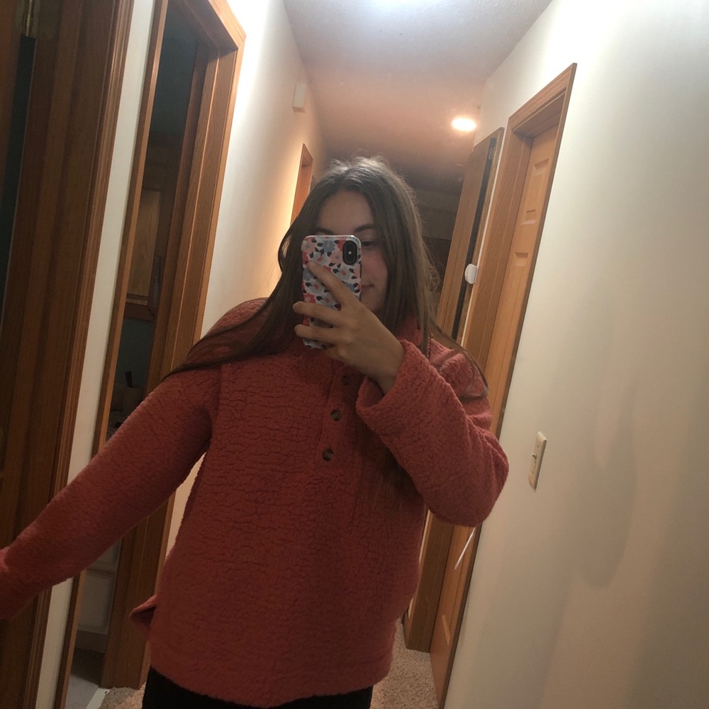 Aerie Coral Half Button Sherpa Fleece Pullover
